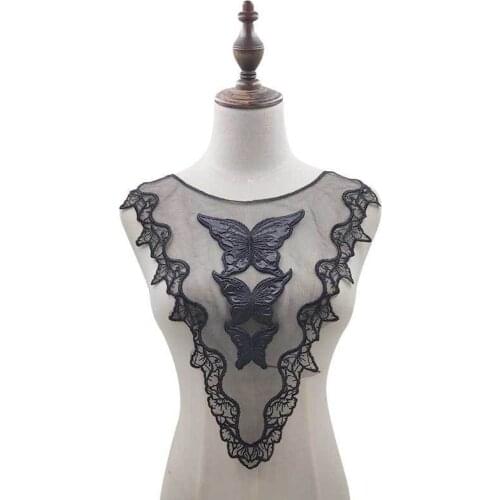 1PCS Black Butterflies Motif Fabric Lace Embroidery Appliques Sew For Dress Garment DIY Sewing Embellishments Scrapbooking