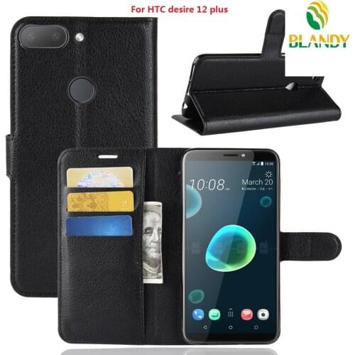 100pcs/lot phone case For HTC desire 12 plus Litchi Lychee Wallet Leather Cover TPU case For HTC