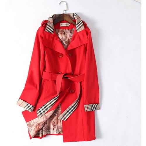 2020 Spring Fashion Lapel Temperament Double Breasted Closure Mid-length Womens Trench Coat
