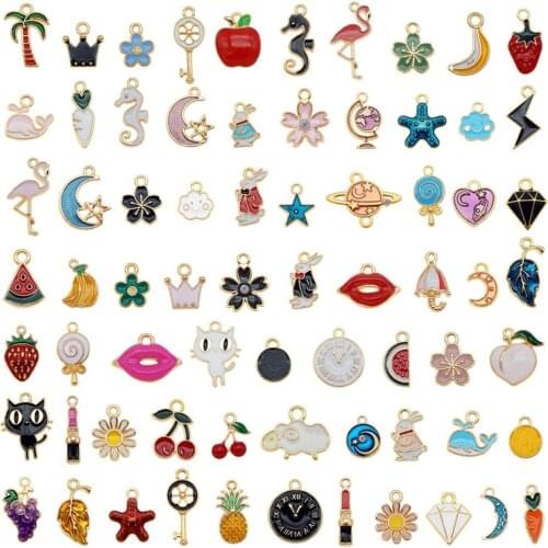 60pcs Enamel Pendant mix style flower animal charms alloy metal jewelry accessories handmade cute baby gift for Party Crafts