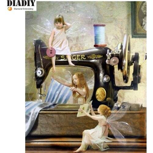 Full Square/Round Drill 5D DIY Diamond Painting "Sewing machine angel" 3D Embroidery Cross Stitch Mosaic Home Decor