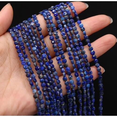 4/6mm Natural Stone Lapis lazuli Beads Flat Round Loose Crystal Bead for Fashion Jewelry Making Bracelet Necklace Crafts