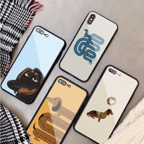 Cartoon Animals Dogs Dachshund Tempered Glass Phone Case For iphone 12 11 Pro Max 5 6 7 8 X XS XR XSMax Shell 12Pro Max Cover