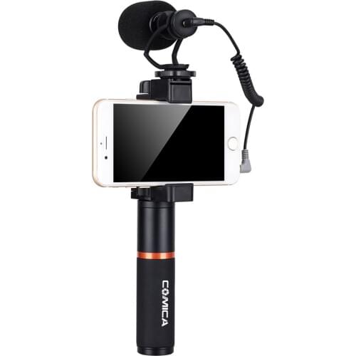 COMICA CVM-VM10 Video Kit w Condenser Microphone LED Light Shock-Mount Grip Video Shooting Gear for iPhone Samsung Xiaomi Huawei