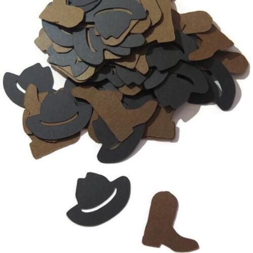 Cowboy confetti, cowgirl hats, boots, 100 CT, Custom colors, horse party, western wedding, bachelor party