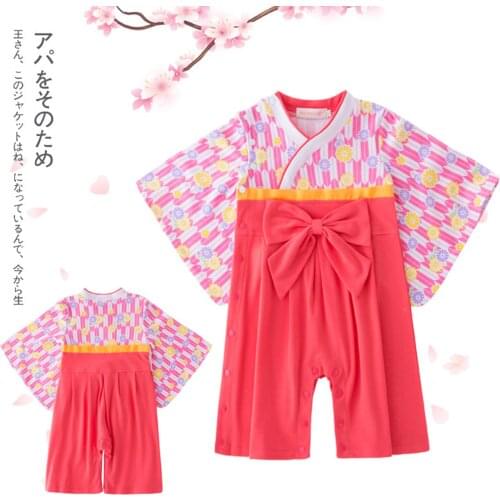 Kids Japanese Kimono Style JJumpsuit Boys Girls Clothes Cotton Floral Kimono Long Sleeve Romper Pajamas одежда для новорождëных