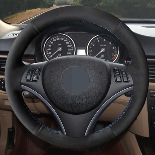 DIY Hand-stitched Black Suede Car Steering Wheel Cover For BMW M Sport 1 Series E87 E81 E82 E88 120i 130i 120d X1 E84