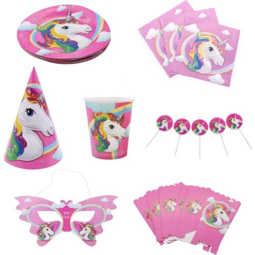 Unicorn Theme Party Decoration Pink Banner,Toothpick flags,Unicorn Candles,Cake Flag,Forks,Kids Birthday Party Festival Supplies