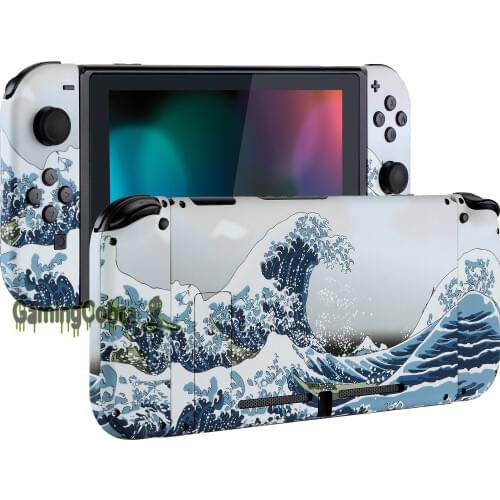 The Great Wave Soft Touch Grip Console Back Plate, Controller Housing Shell with Full Set Buttons for Nintendo Switch