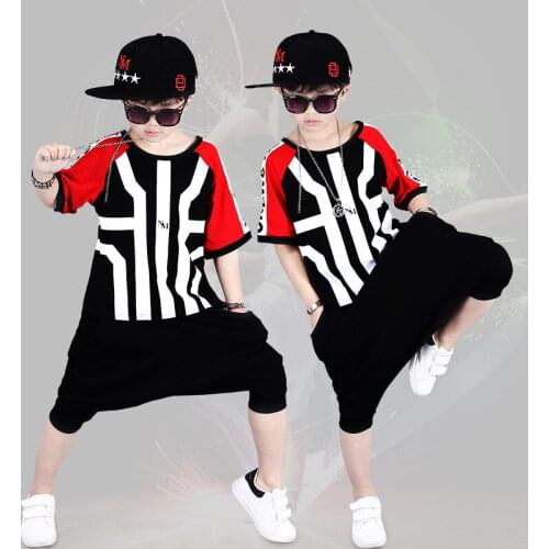 Boys Set Childrens Summer Dress 2019 New Summer Big Children Street Dance Hip-hop Two-piece