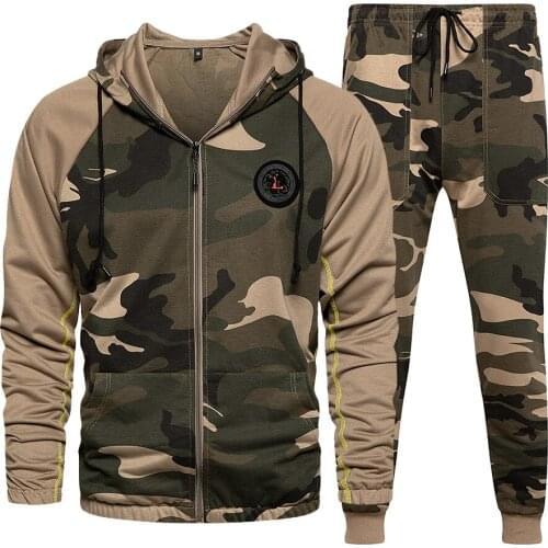 Spring Autumn Camouflage tracksuit men Hip hop Splicing mens sets fashion jogging two piece set men sports suit