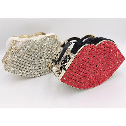 Red/White Color Rhinestones Metall Evening Bag Woman Retro Lip Shaped Design Diamonds Clutch Purse Luxury Chic Ladyies Handbag