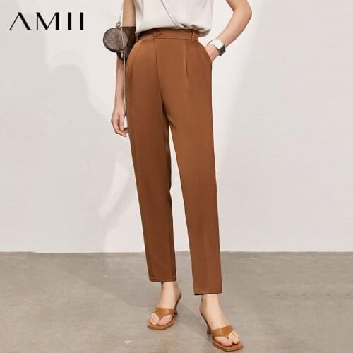 Amii Minimalism Summer Pants For Women New Office Lady High Waist Casual Pants Elegant Solid Straight Womens Pants 12140531