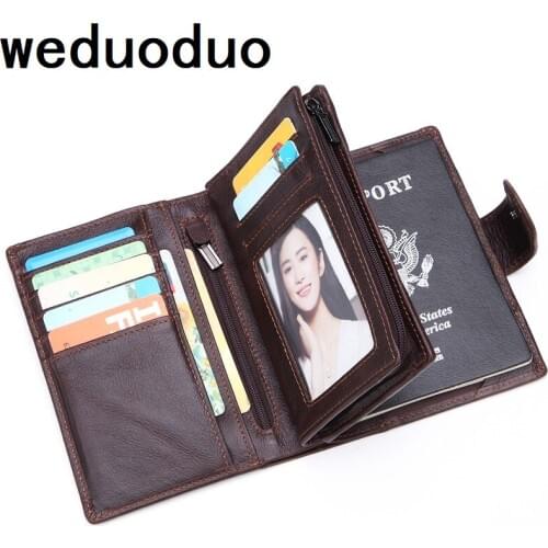 Weduoduo Genuine Cow Leather Men Wallet Fashion Coin Pocket Organizer Wallets High Quality Male Card ID Hold Passport Pocket