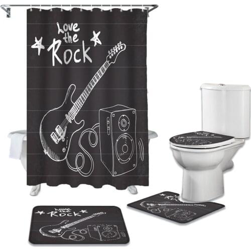 Blackboard Rock Music Bathroom Mat Set Durable Waterproof Shower Curtain Set Pedestal Rug Lid Toilet Cover Bath Mat Rugs