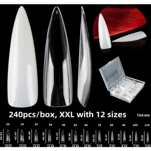 240pcs Stiletto Fake Nails Extra Long Pointed Full Cover False Fingernail Tips Thin Flexible Salon DIY Artificial Nail Art Tip