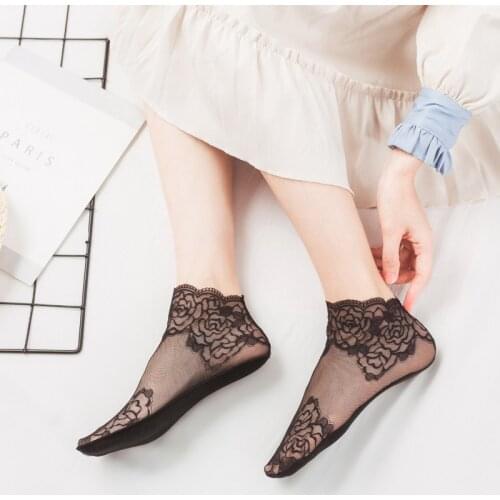 3 Pairs Womens Lace Breathable Ankle Socks Soft Comfy Elastic Ladies Sock Fashion Antiskid Sexy Perspective Female