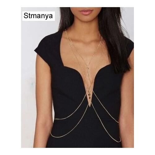 New Body necklaces Fashion summer SHOW sexy tassel Body jewelry long chain necklace Gold color sequins cross jewelry B1023