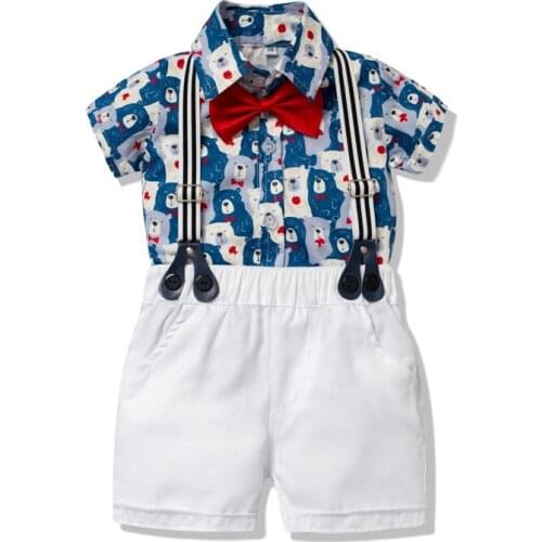 Newborn Toddler Baby Boys Clothes Set Short-sleeve Sets Cute Bear Rompers + White Shorts 2Pcs/Set Children Boys Outfits Blue