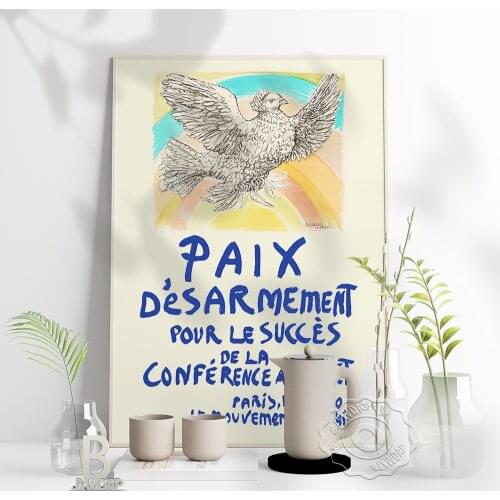 Pablo Picasso Poster, Paix Desarmement Pour Le Succes De La Conference Au Sommet Art Prints, Pigeon Rainbow Wall Home Art Decor