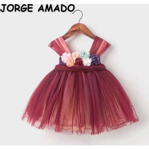 2021 New Summer Kid Girls Party Dress Appliques Back Bow Sleeveless Princess Dresses for Wedding Piano Perform Birthday E01