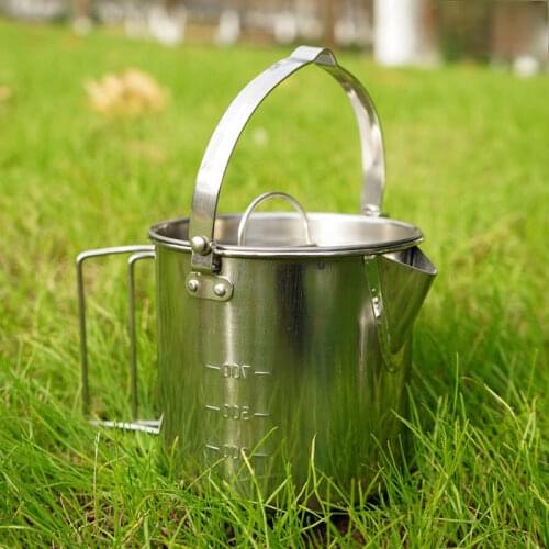 Outdoor Stainless Steel Kettle Picnic Camping Hanging Pot Portable Coffee Pot Teapot Camping Cooker for Hiking Camping Trip 1.2L