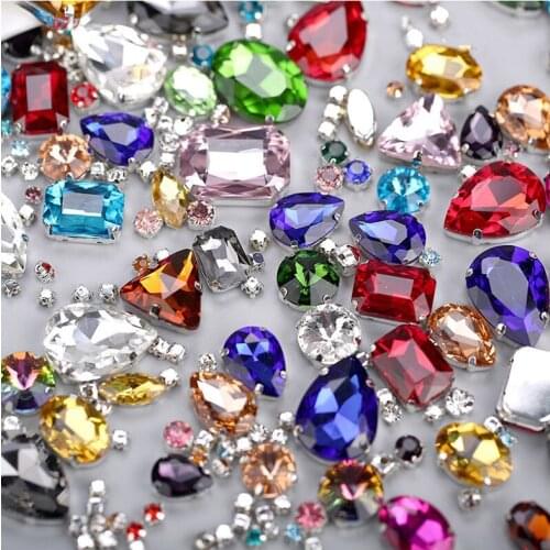 Colorful Glass Crystal Multi Size Silver Claw Setting Jelly Candy AB Clear Sew On Rhinestones Wedding Dress Shoes Bags DIY Trim