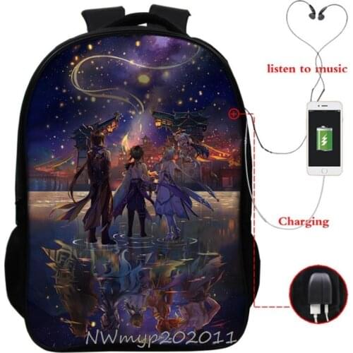 Backpack Print for Teens Boys Girls Game Genshin Impact School Backpack USB Travel Bag Students Schoolbag