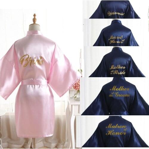 Silk Satin Wedding Bride Bridesmaid Matron/Maid of honor Mother of the bride Groom Robe Solid Bathrobe Short Kimono Bath Robe