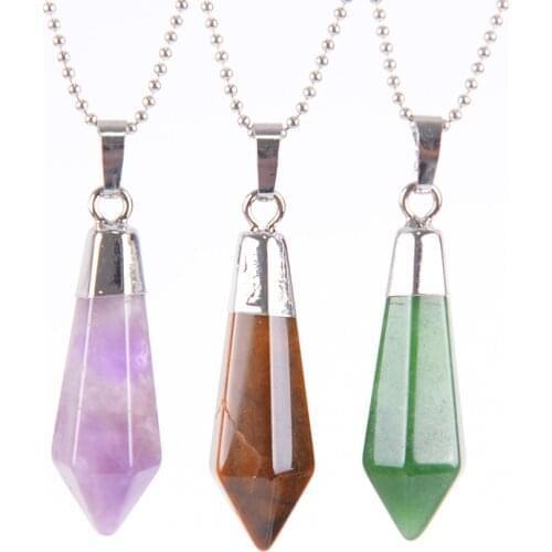 Hexagon Pillar Pendant Healing Crystal Quartz Onyx Necklaces Suspension Natural Gem Stone for Women Men Trendy Jewelry D923-928