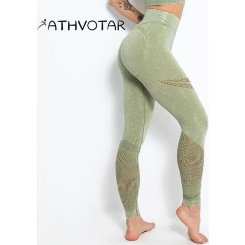 ATHVOTAR Tights Sport Leggings Sexy Mesh Peach Hip High Waist Hip Lift Yoga Pants Running Seamless Tights Fitness Gym Clothing