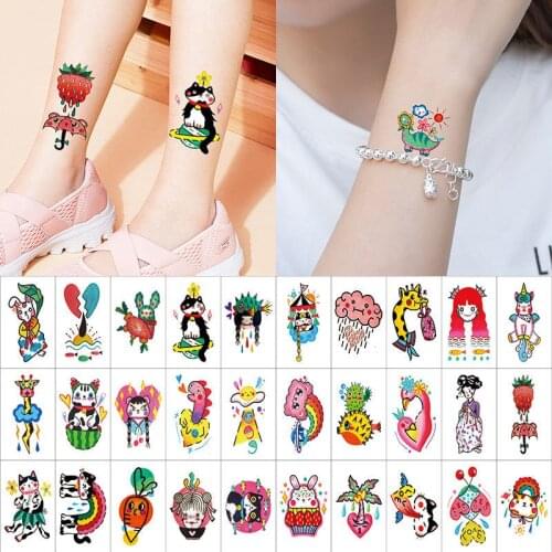 50PCS Cute Cartoon Temporary Tattoo Stickers for Men Women Children Body Art Waterproof Fake Tattos Arm Wrist Decal Tatoo animal