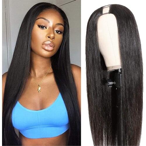 U Part Wig Human Hair Glueless Straight Human Hair Wigs for Black Women Brazilian Virgin Hair Full Head U Shape Clip in Half Wig