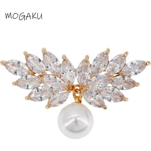 MOGAKU Full Rhinestone Brooch with Pearl Lapel Pins Brooches Fashion Accessories Women Ladies Party Wedding Trendy Jewelry Gifts