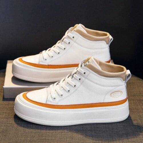 2021 Cowhide Leather High-top White Shoes Womens Thick-soled Casual Womens Shoes Ins Tide Board Shoes Womens Single Shoes