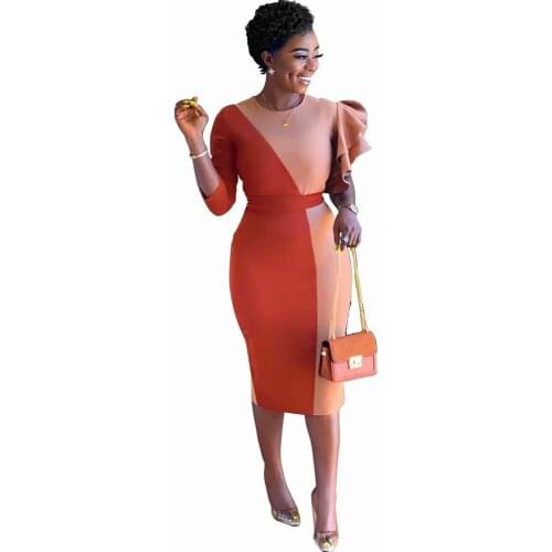 Women Patchwork Elegant Office Lady Pencil Midi Dress 2020 Sexy O-neck Sheath Fitted Work Wear Business Bodycon Dress Clubwear