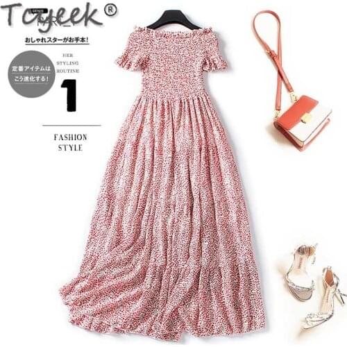 Tcyeek Summer Dress 2021 Midi Beach Floral Dresses for Women Casual Ladies Dresses Elegant Korean Fashion Vestidos Verano Gxy28