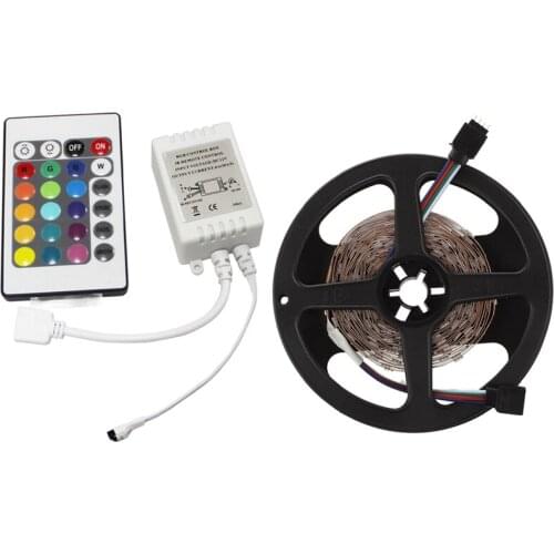 1pcs 5M 5050 SMD 150 LED String Light Strip RGB DC 12V & 1pcs LED RGB Controller Control IR FB 24 Keys White 12V