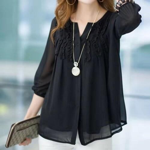 2021 New Arrival Summer Women Loose Half Sleeve V-neck Blouse Single-breasted Ruffles Patchwork Chiffon Casual Shirts W219