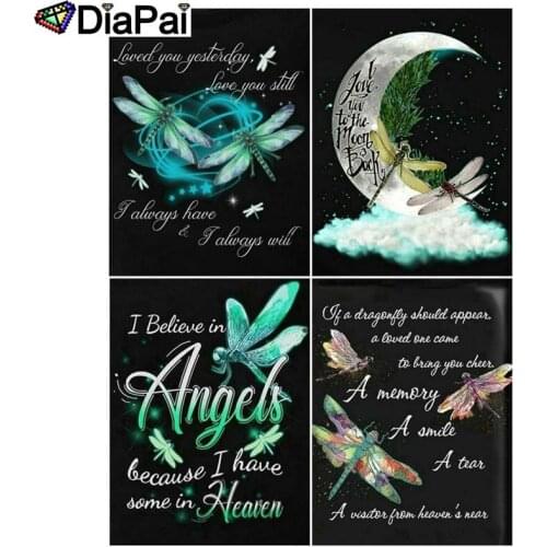 DIAPAI 5D DIY Diamond Painting 100% Full Square/Round Drill "Dragonfly text landscape" 3D Embroidery Cross Stitch Home Decor