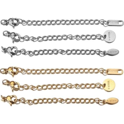 10pcs Stainless Steel 2 inch Gold Extension Tail Chain Lobster Clasps Connector DIY Jewelry Making Findings Bracelet Necklace