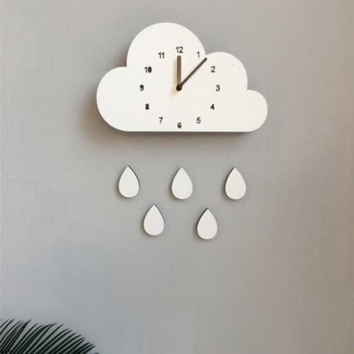 Nordic style wooden cartoon cloud elephant raindrop-shaped clock children\s room cute wall clock home decorations