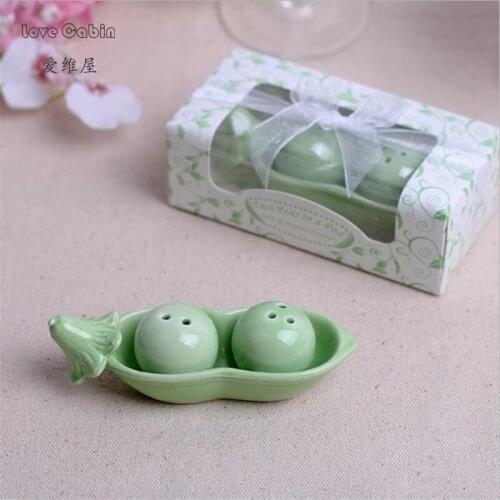 Two Peas in a pod cearamic salt pepper shakers in gift box 10set wedding gift favor baby show party Supplies decoration