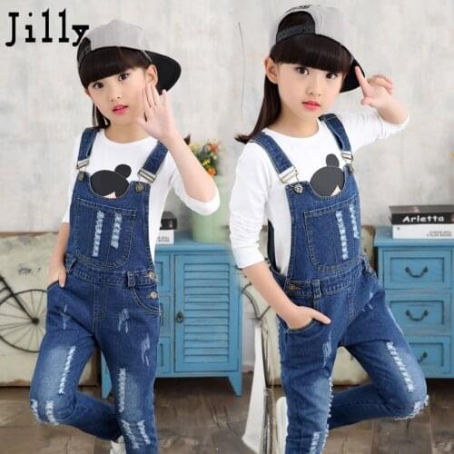 Girls Jeans Overalls For Girl Denim 2019 Autumn Pocket Jumpsuit Bib Pants Childrens Jeans Baby Girls Overall For Kids 3-13Years