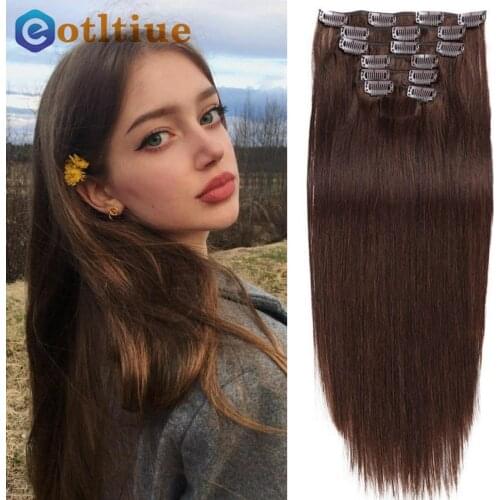 Eotltiue Clip In Hair Extensions Human Hair Clip 100 Gram 7 pcs/set Machine Made Colored Remy Straight 2021 Natural Clip-on Hair