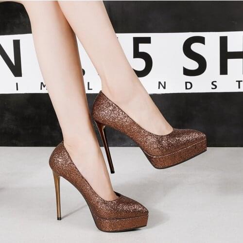 Europe & America Style Sexy Womens Shoes Sequins Shallow Mouth Platform Female Pumps High Heels Party Shoe Slip-On OULYYYOGO