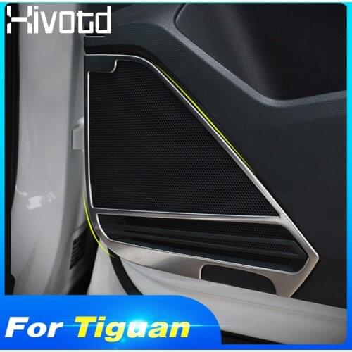 Hivotd For VW Tiguan MK2 2020-2017 Accessories Door Stereo Audio Sound Speaker Cover Decoration Stainless Frame Car Stickers