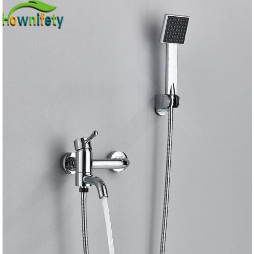 Chrome Bathtub Faucet Hot Cold Mixer Tap Rotation Spout Tub Faucet Wall Mount ABS Plastic Handheld Rainfall