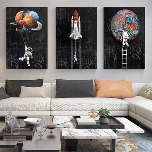 Astronaut Space Limit Oil Painting Canvas Painting Homesick Space Plant Graffiti Modern Street Art Rocket Quote Wall Art Decor