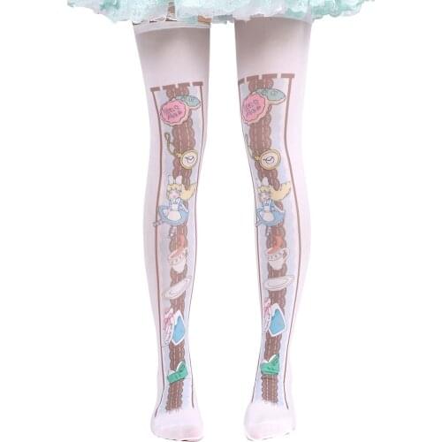 Japanese Lolita Alice in wonderland print thigh-high Pantyhose 100D Velvet fashion Sweet lolita stockings Tights